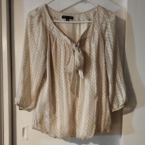 Chaps Women's Cream Blouse with Black Polka Dots